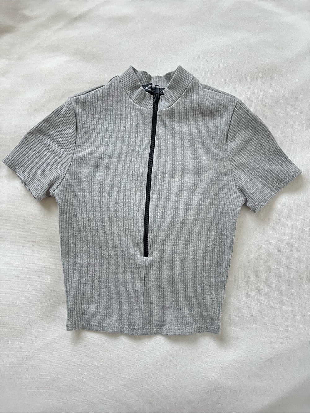 LIKE NEW Naked wardrobe Gray Ribbed Short Sleeve Half-Zip Top